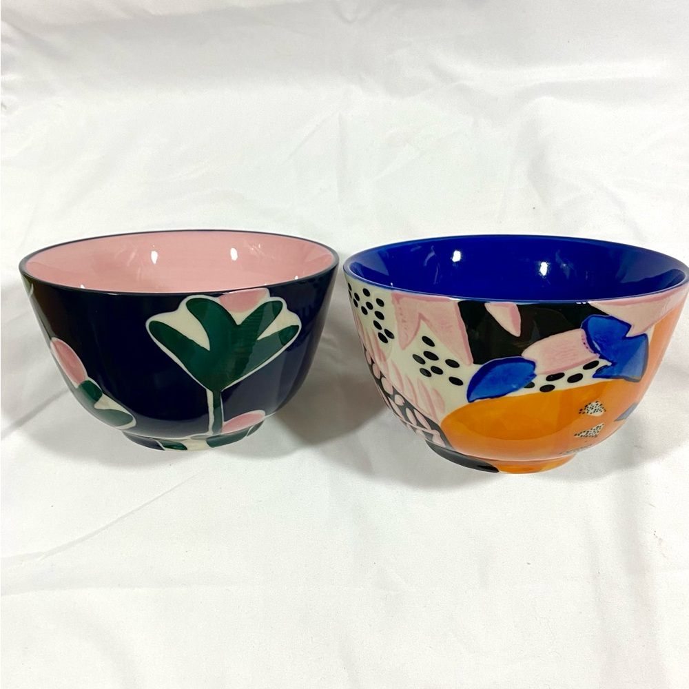 Anthropologie bowls set of 2 Cassie Byrnes cereal bowls Australian flowers NEW
